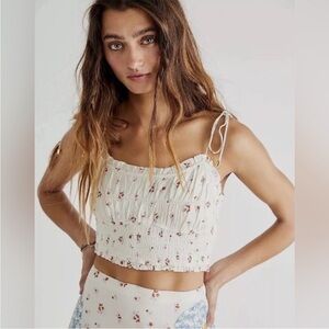 Free People Kaia Floral Smocked Tie Front Camisole